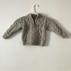 Aran Baby Zip Neck Merino Wool Sweater Size 12 - 18 months